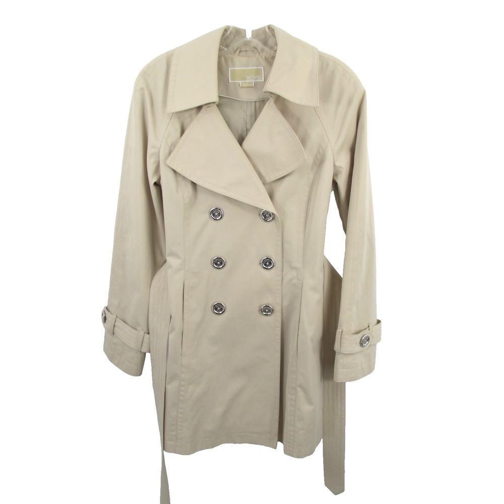 Michael Kors Double Breasted Belted Raincoat Beige Trench Coat Women Small